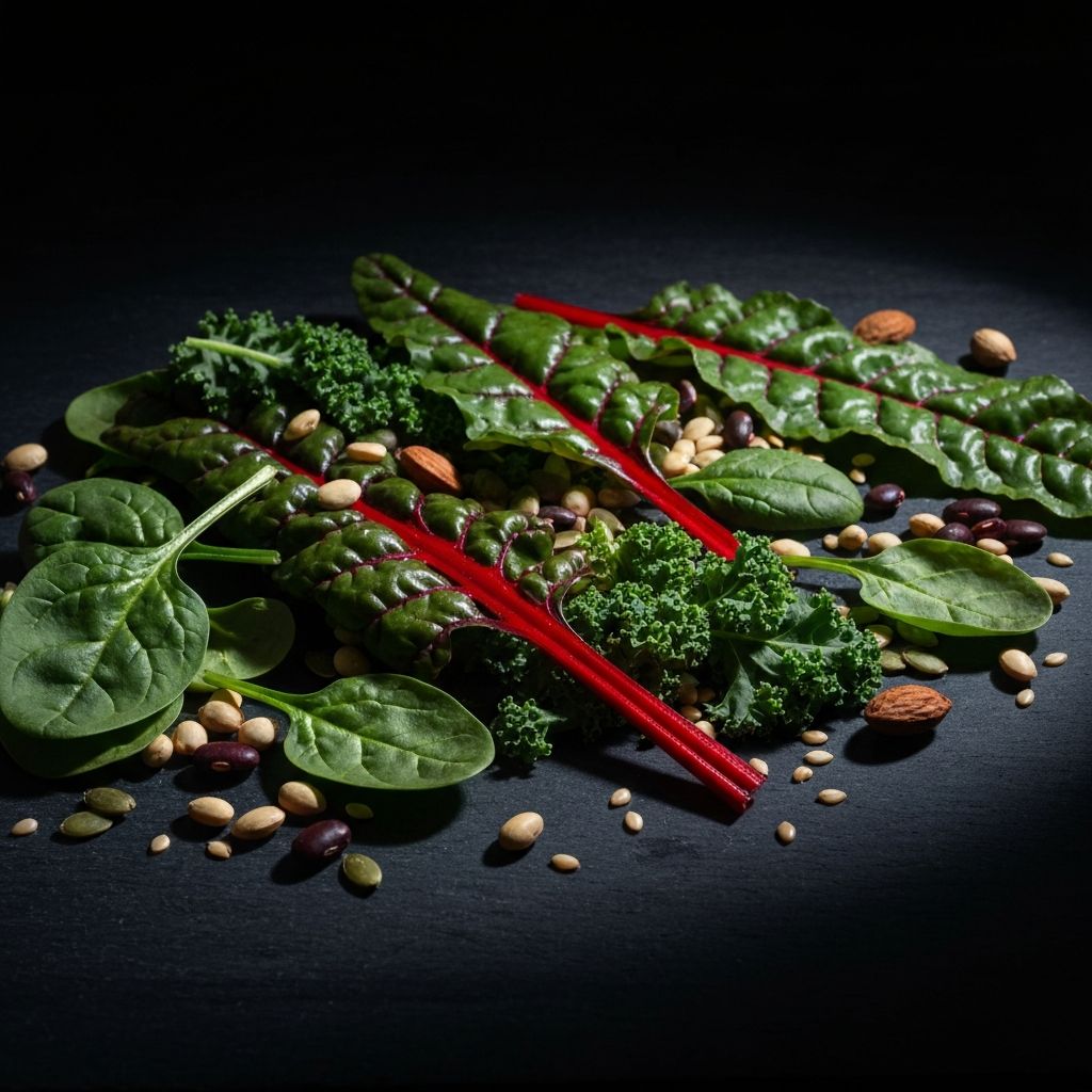 Dark leafy greens and seeds rich in minerals